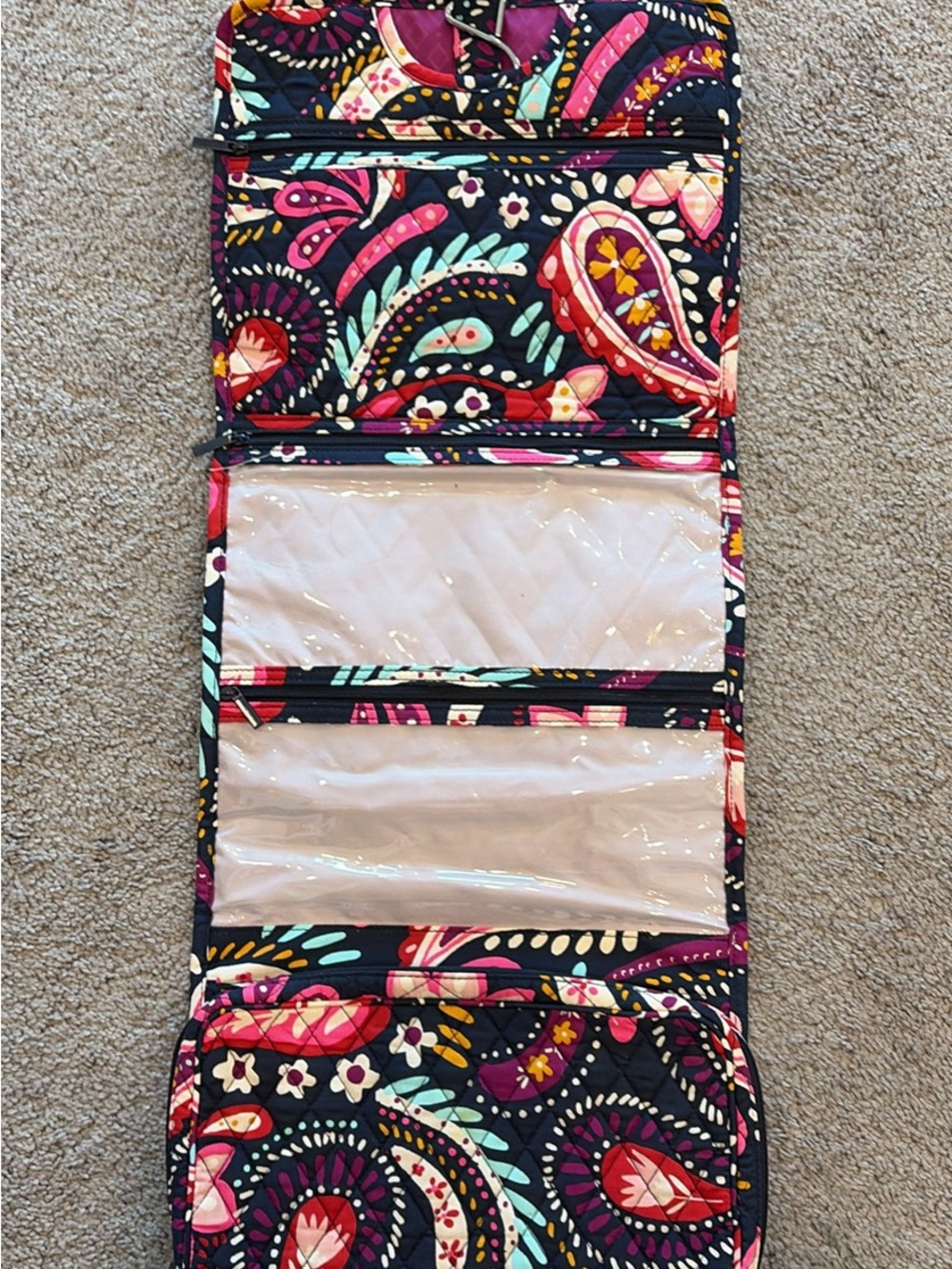 Vera Bradley Navy Multicolor Quilted Hanging Cosmetic Organizer